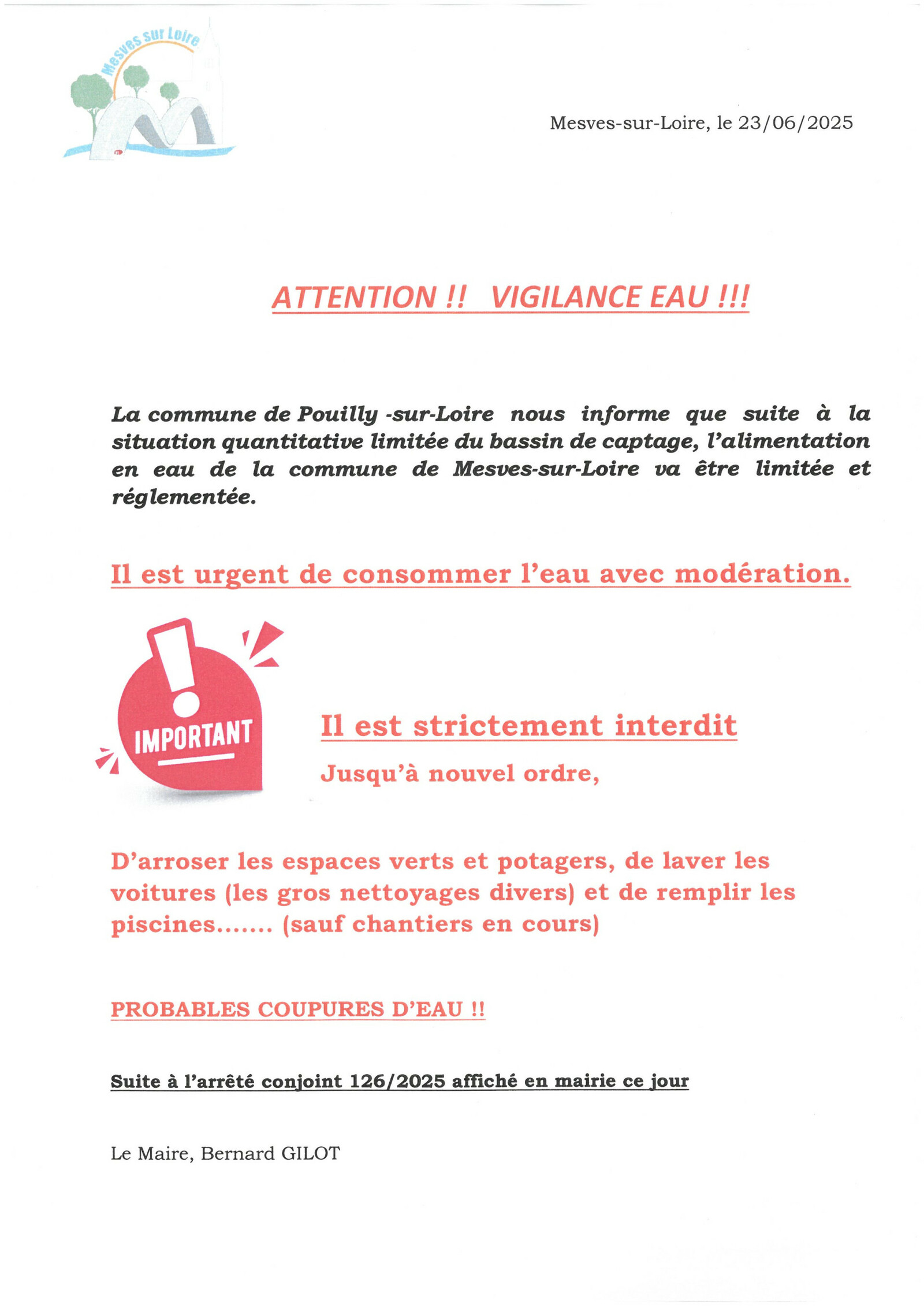 Vigilance eau Attention
