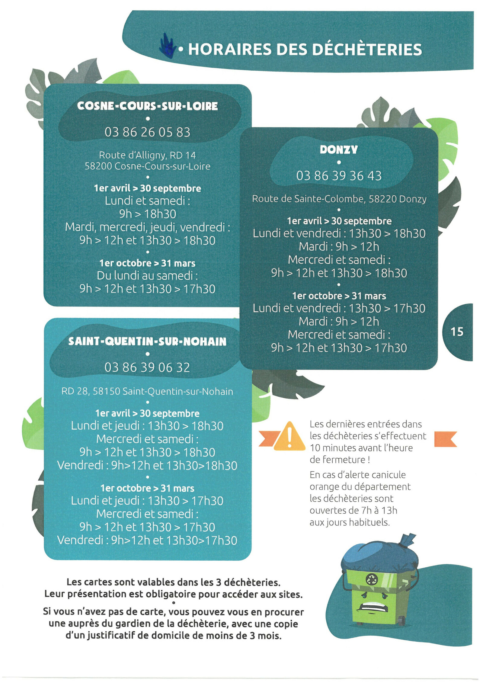 HORAIRES DECHETERIES